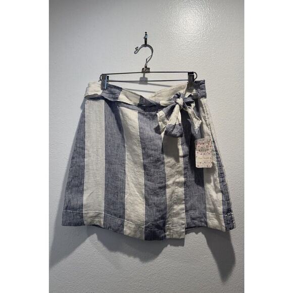 Free People Dresses & Skirts - Free People Women’s Size 12 Striped Linen Wrap Skirt Coastal Boho Resort Beach
